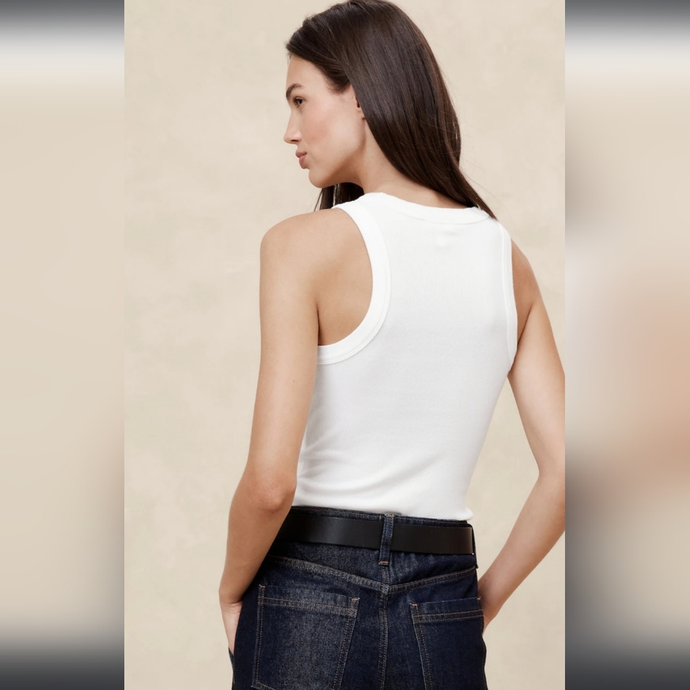 Banana Republic White Ribbed Racer Tank XL - Picture 2 of 5